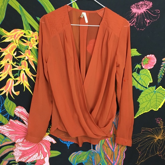 Live 4 Truth Tops - LIVE 4 TRUTH / Burnt Orange Chiffon Wrap Blouse